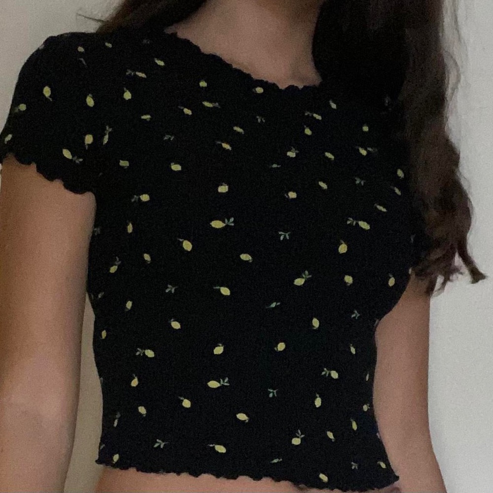 Bershka Black Lemon Short Sleeve Top